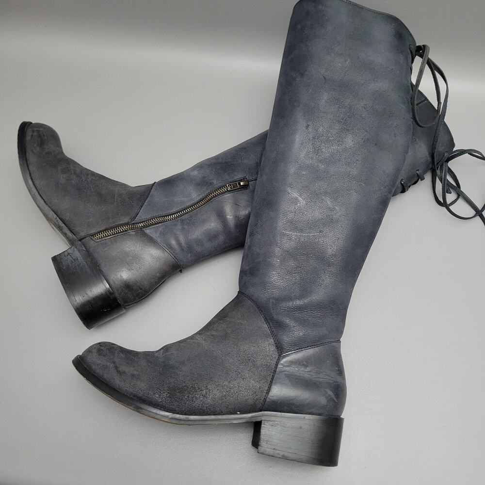 PATRON BY PERUGIA Womens Knee High Boots Distressed Side Zip Back Tie Two Tone 9